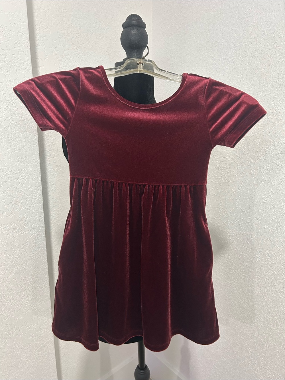 Old Navy Girls' Burgundy Velvet Short Sleeve Dress